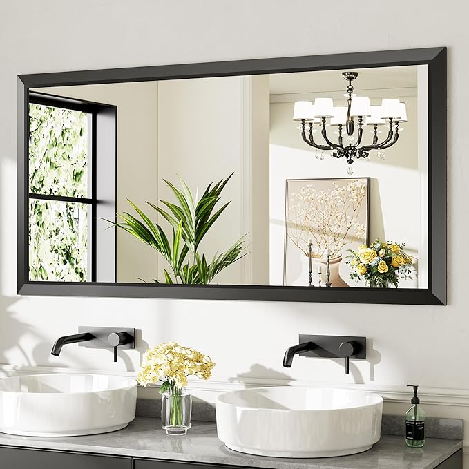60x28 Inch Black Bathroom Mirror by Briivuemodernmirrors