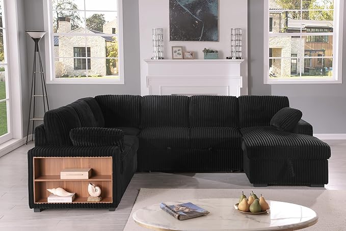 Eafurn Oversized U Shaped Convertible Sleeper Sectional Sofa w/Pull Out Couch - Image 3