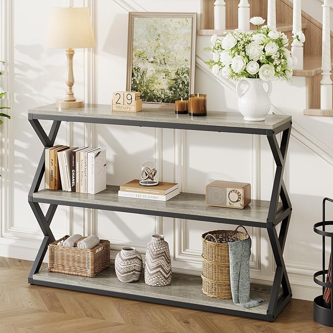 Industrial 3-Tier Console Table, Rustic Long Entryway Sofa Table by vividwood