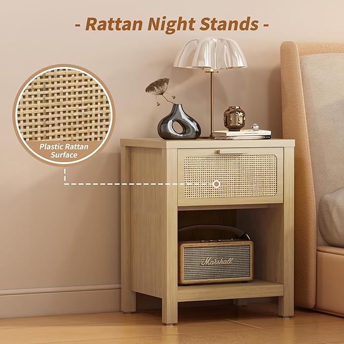 Rattan Nightstand, Farmhouse Bedside Table - Image 5