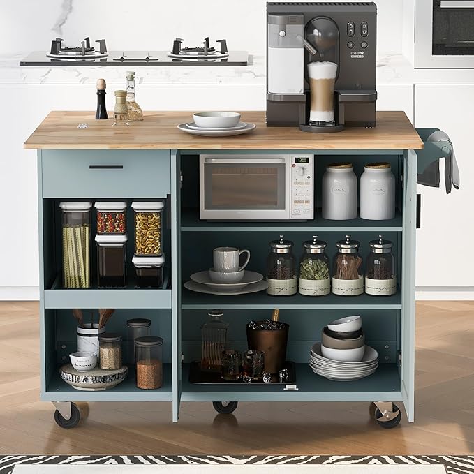 49" Kitchen Island with Foldable Counter Top, Kitchen Storage Cart W/Slide-Out by Unknown