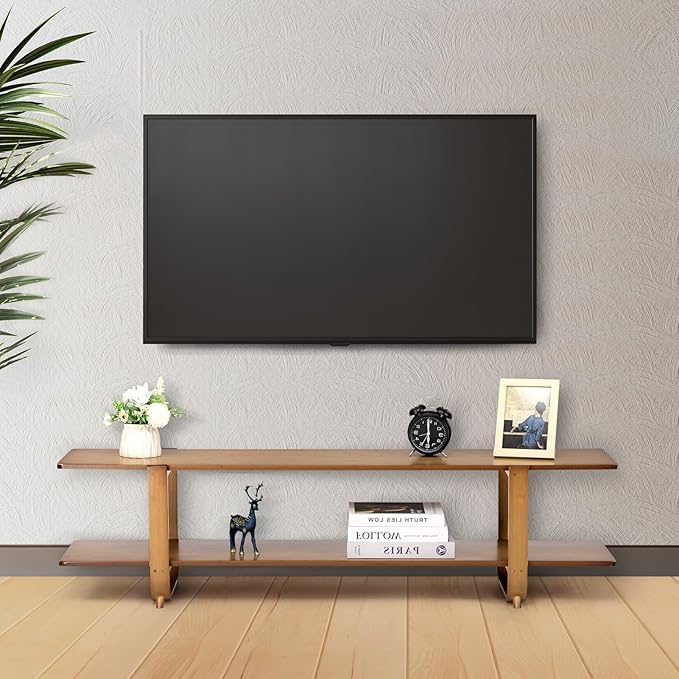 HollyHOME Bamboo TV Stand with Storage - Image 7