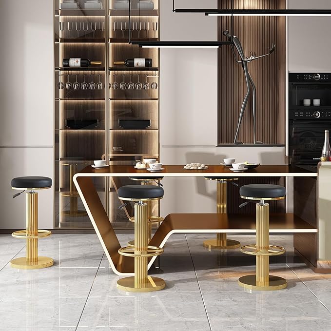 FUNROLUX Gold Bar Stools Adjustable Swivel Counter Stools Modern Backless - Image 2
