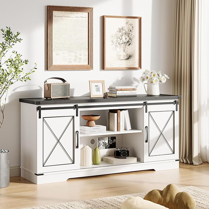 GarveeHome Farmhouse TV Stand for TV up to 65 Inches and Entertainment Center - Image 6