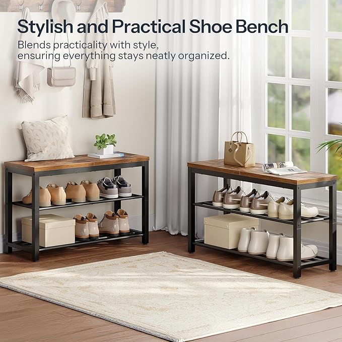 HOOBRO Shoe Storage Bench, 29.5" L Entryway Bench Organizer, 3-Tier Shoe Rack - Image 4