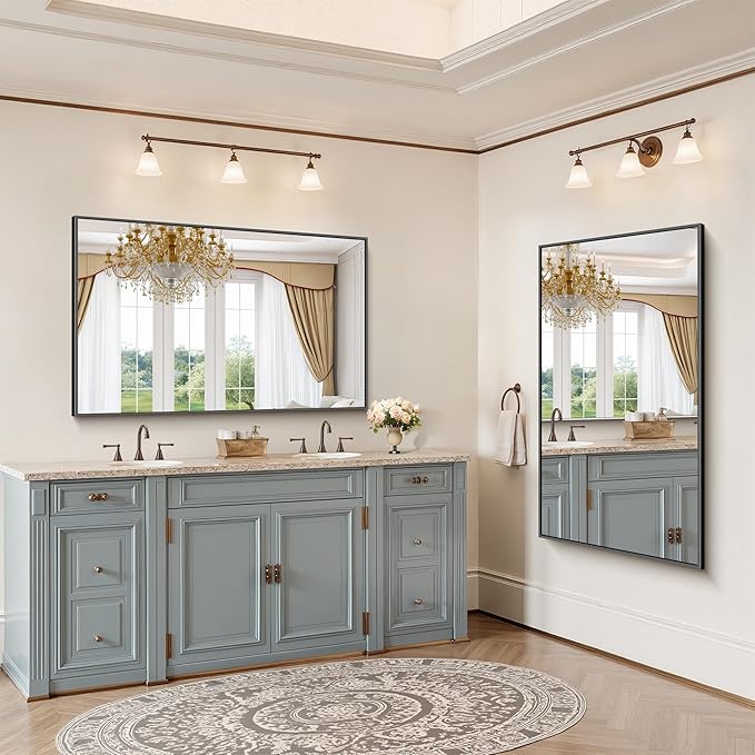 YIROMAN Bathroom Mirror 50"x30", Large Matte Black Bathroom Mirror - Image 2
