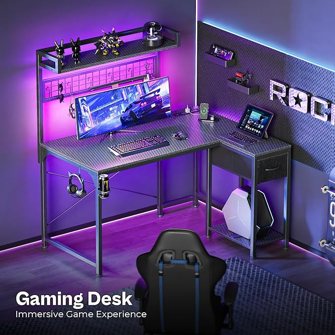 PRAISUN L Shaped Gaming Desk - Image 9