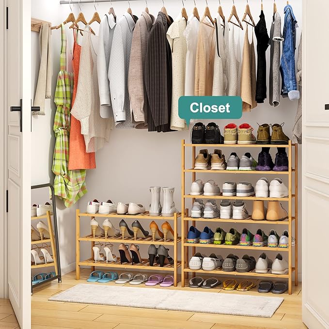 6-Tier Bamboo Shoe Rack for Entryway, Stackable | Foldable | Natural, Shoe - Image 2