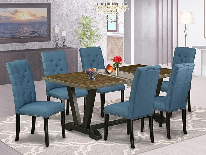 East West Furniture V677EL121-7 7 Piece Modern Dining Table Set Consist of a - Image 2