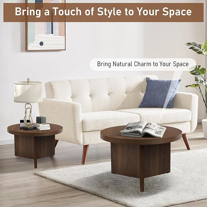 Round Nesting Coffee Tables Set of 2, Modern Stacking Table - Image 7