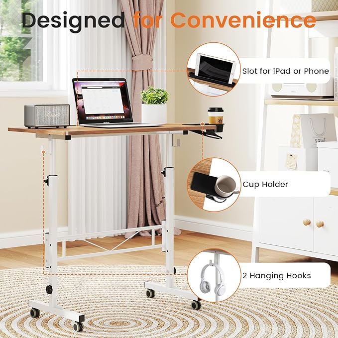 Hadulcet Portable Standing Desk, Rolling Desk Adjustable Height, Mobile Laptop - Image 6