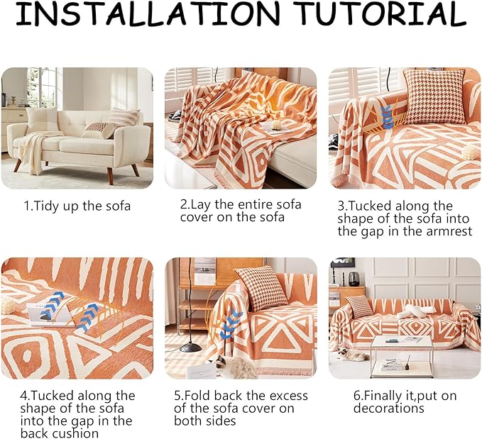 HANDONTIME Orange Sofa Covers for Couch Loveseat Covers Soft Chenille Couch - Image 7