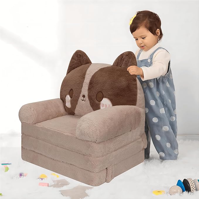 MONKISS Kids Couch, Comfy Toddler Chair, 2 in 1 Fold Out Kids Sofa to Lounger - Image 2