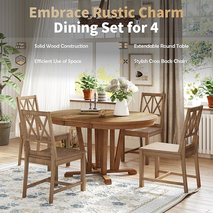 Ball & Cast Rustic 5-Piece Extendable Dining Table Set - Image 4