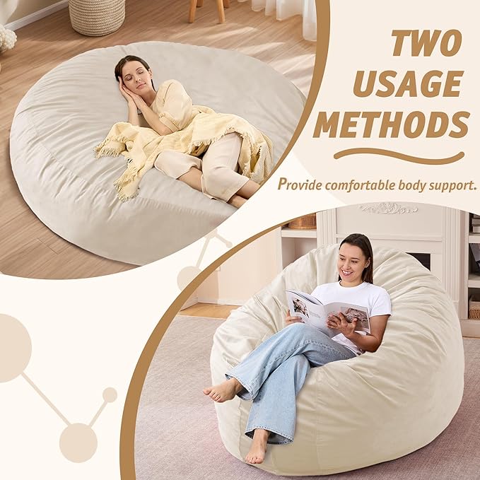7FT Bean Bag Chair with Ultra Soft Velvet Cover Bean Bag Sofa with Memory Foam - Image 5