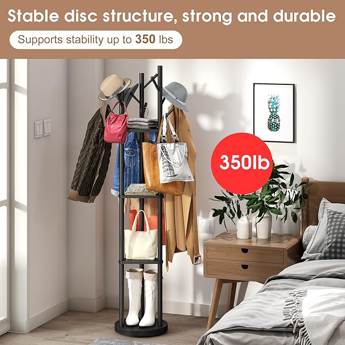 FILWH Bamboo Coat Rack Rotary Freestanding - Image 4