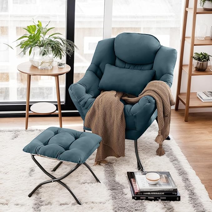 Lazy Chair with Ottoman, Modern Lounge Chair with Lumbar Pillow, Accent Cozy - Image 6