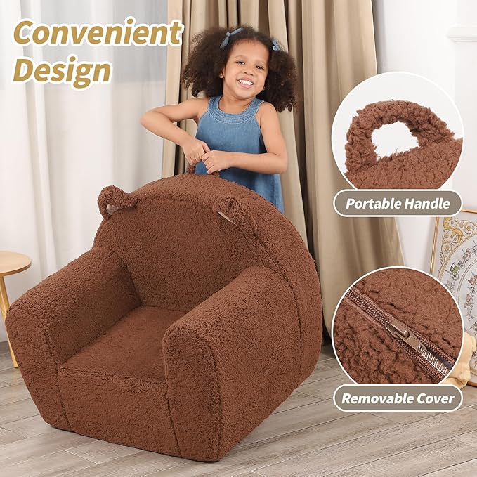 Comfy Toddler Chair, Cuddly Sherpa Teddy Bear Kids Sofa, High Back Kids Reading - Image 4