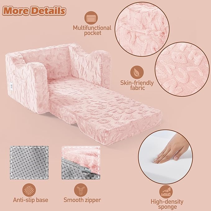 Kids Couch, 2-in-1 Convertible Kids Chair to Lounger Bed, Kids Sofa - Image 6