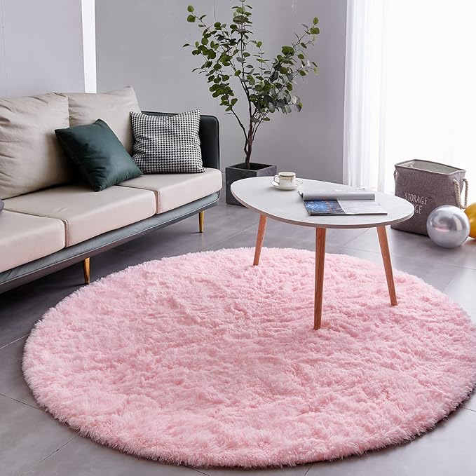 FJZFING Pink Round Rug Ultra-Soft Plush Modern 4x4 Circle Area Rug - Image 2