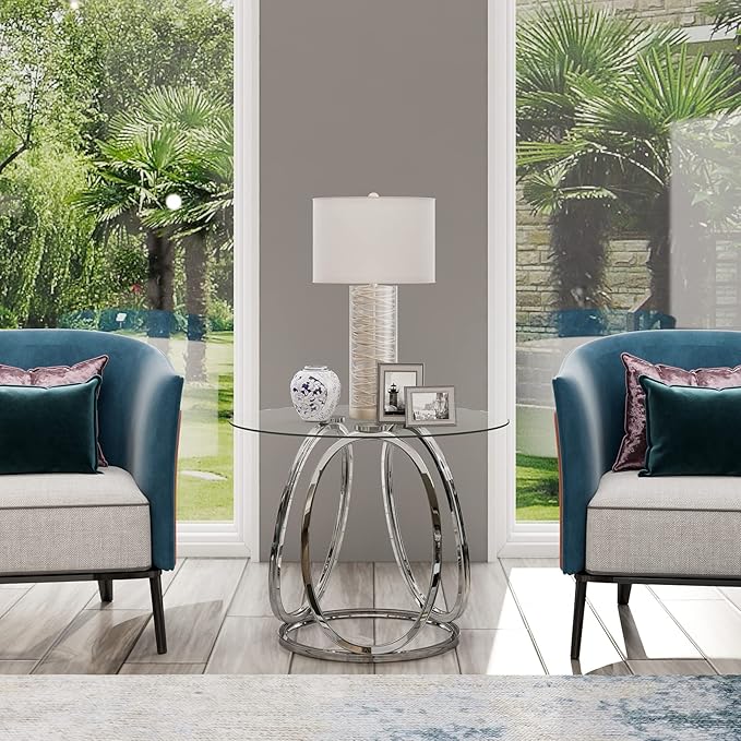 O&K FURNITURE Silver End Table for Living Room, Glass Side Table for Bedroom - Image 6