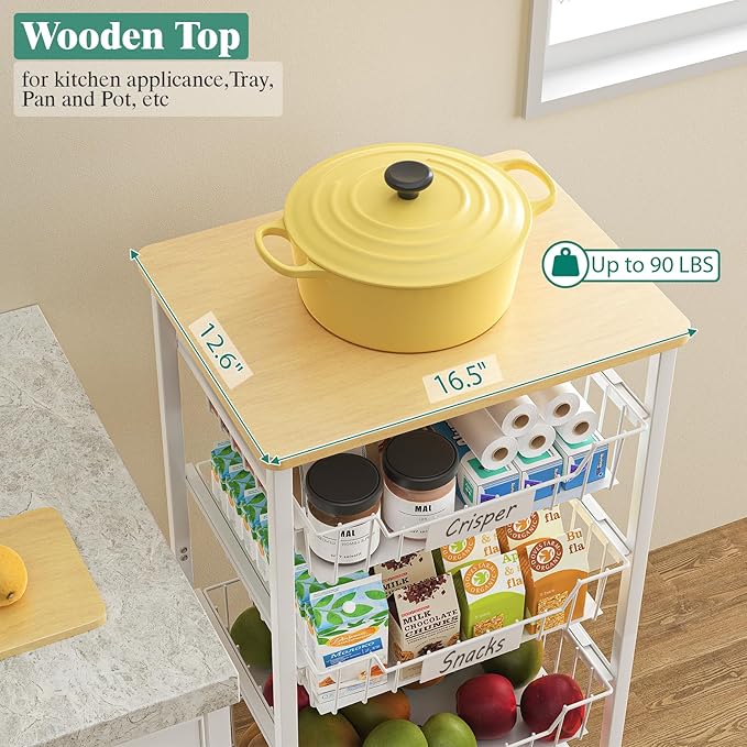 Fruit Vegetable Basket for Kitchen Pantry Storage Organizer, 4-Tier Metal - Image 4