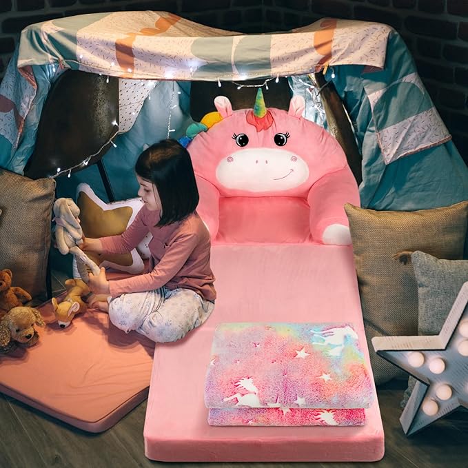 Unicorn Kids Couch Fold Out 2-in-1 Toddler Sofa Fold Out - Image 2