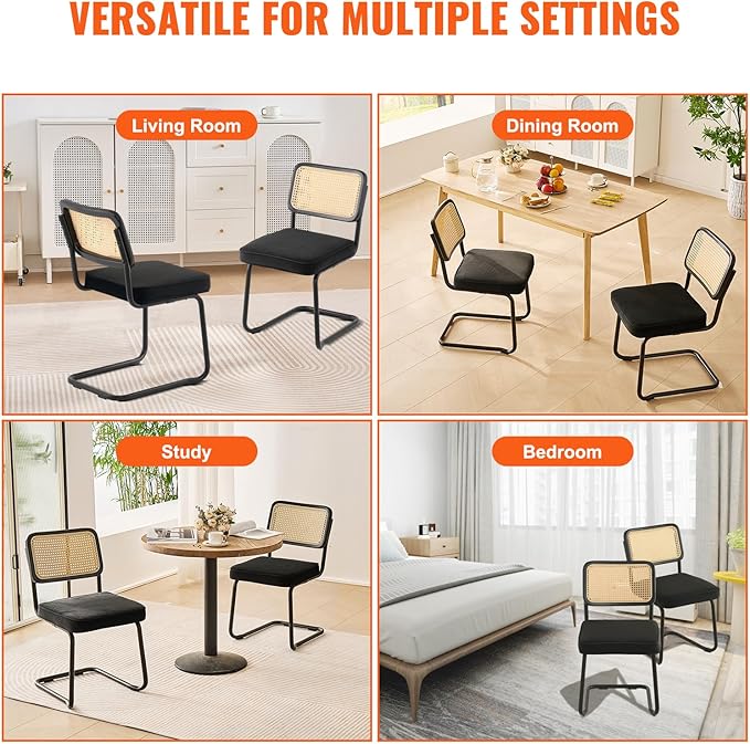 VEVOR Rattan Dining Chairs Set of 2, Mid Century Modern Dining Chair, - Image 7