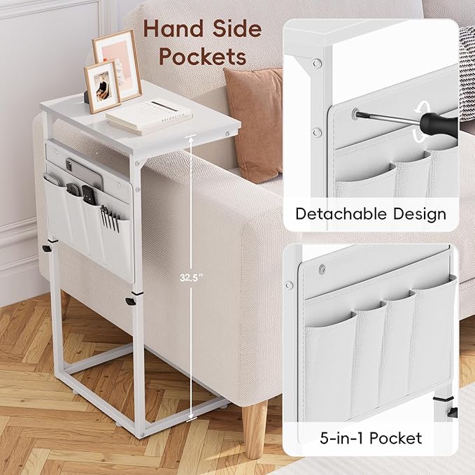 Vagusicc C Shaped End Table, Adjustable Height Small Couch Side Table - Image 5