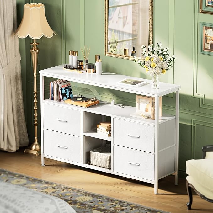 Huuger TV Stand Dresser with Power Outlets and LED Lights, 4 Drawers - Image 4