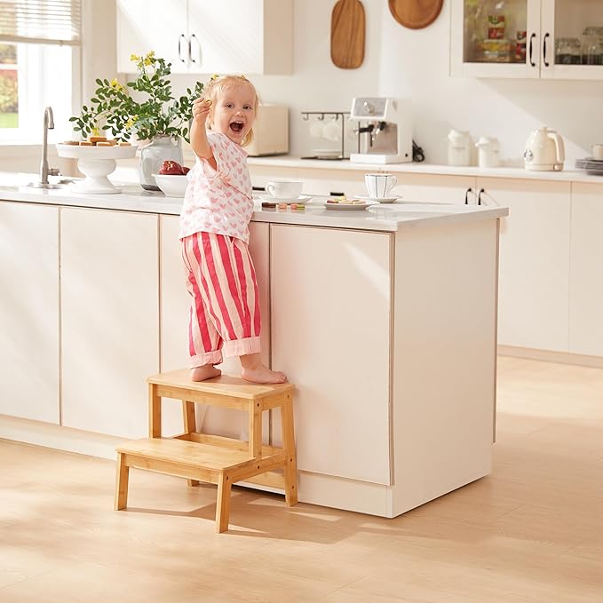 Bamboo Step Stools for Adults Kids, 2 Step Stool for Kichen/Bathroom/Bedside - Image 4