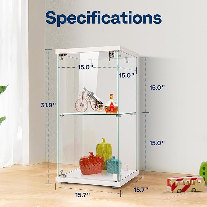 VIVOHOME 2 Layers 15.7''W x 15.7''D x 31.9''H Glass Display Cabinet Showcase - Image 7