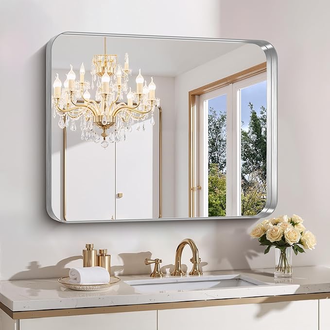 FORBATH 30x36 Inch Bathroom Mirror, Brushed Silver Deep Frame Wall Mirror by FORBATH