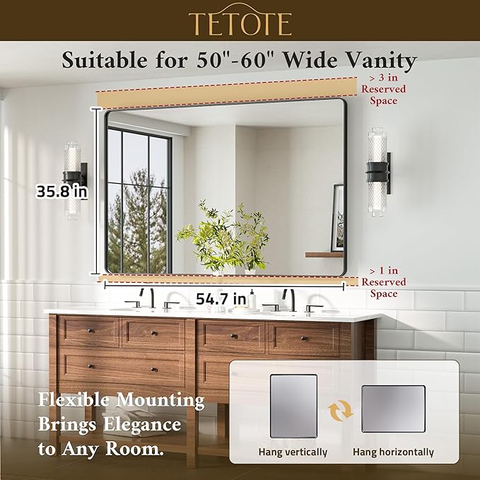 TETOTE 55 x 36 Black Bathroom Mirror Large Black Mirrors - Image 7