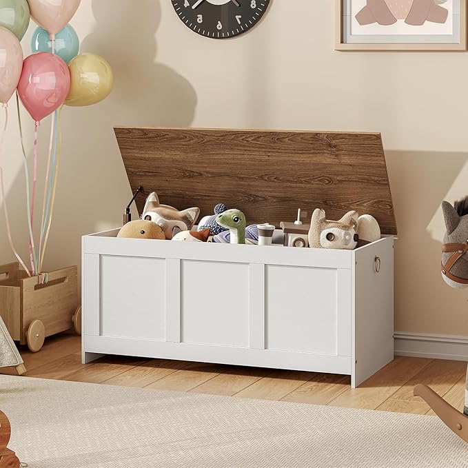 HOOBRO Storage Bench, 39.3" Retro Wooden Storage Chest, Wooden Storage Trunk - Image 4