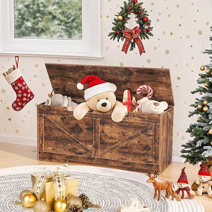 HOOBRO Storage Bench, 43.3” Retro Wooden Storage Chest - Image 4