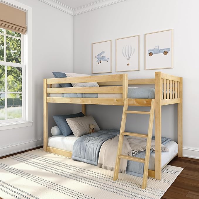 Max & Lily Fundamental Twin Low Bunk Bed, Kids Solid Wood Modern Bed Frame by MaxLily