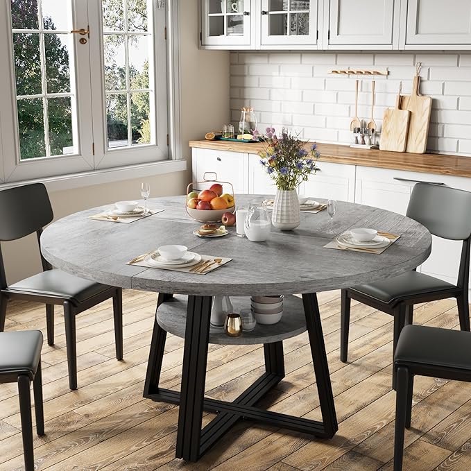 GarveeHome Round Dining Table for 4-6, 47.2" Farmhouse Kitchen Table by GarveeHome