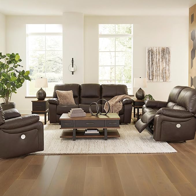Signature Design by Ashley Leesworth Modern Leather Match Power Reclining Sofa - Image 7