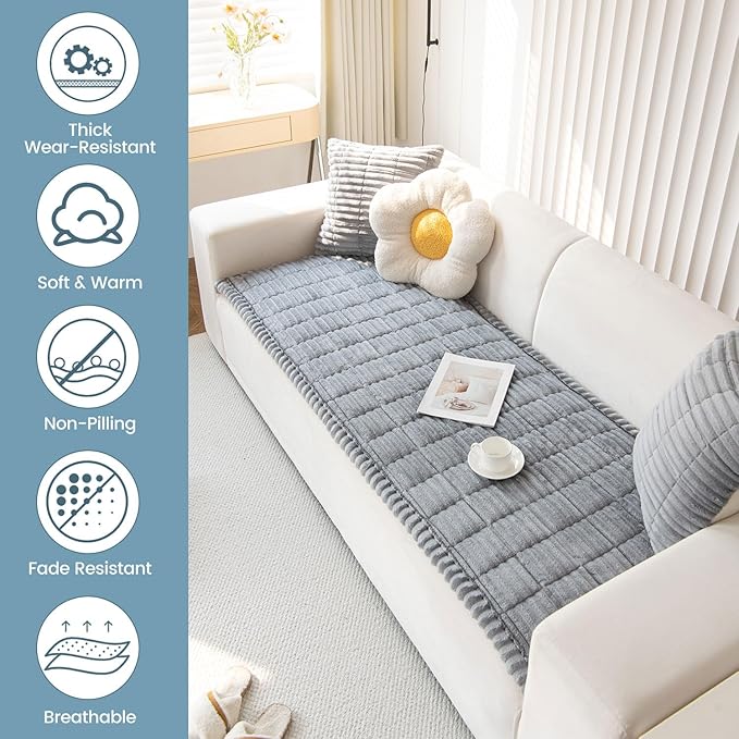 OTOB Couch Cover for Dogs Washable, Non Slip Plush Sofa Covers for 3 Cushion - Image 4