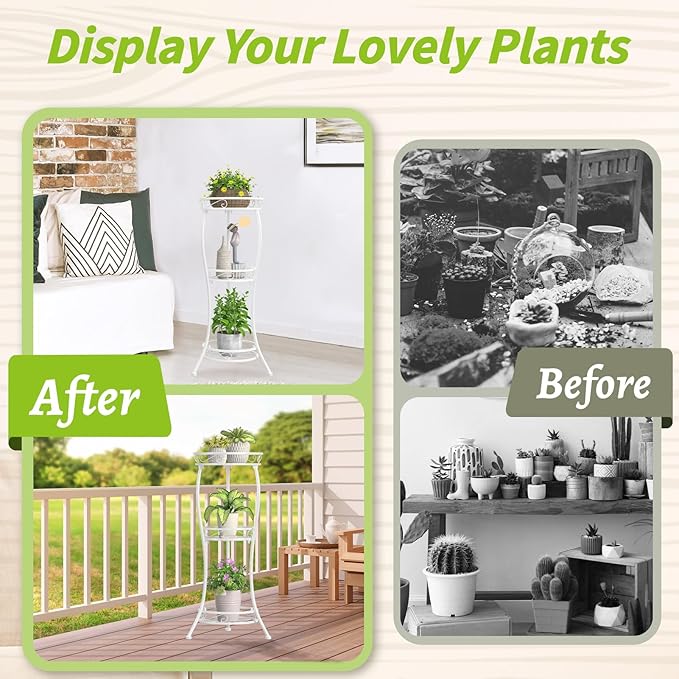 KMOTASUO 3 Tier Tall Metal Plant Stand, 34 Inch Plant Stands Indoor Outdoor - Image 7