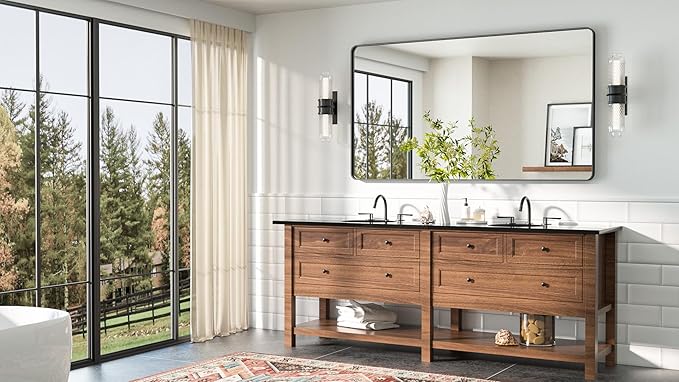 TETOTE Black Frame Mirror 55 x 30 Metal Framed Bathroom Vanity Mirrors - Image 8
