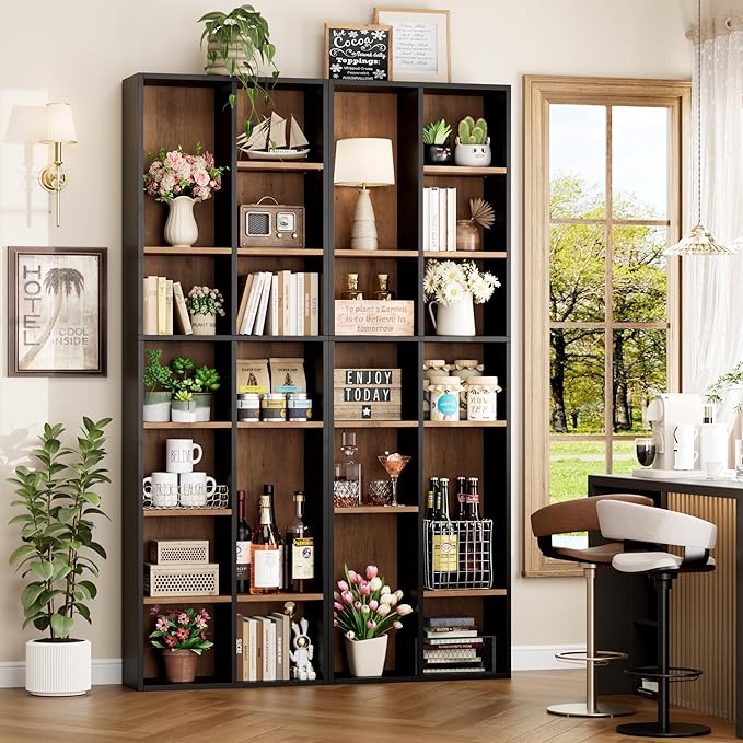 FOTOSOK 71'' Tall Bookshelf, Double Wide Media Tower Rack CD DVD Rack Display - Image 4