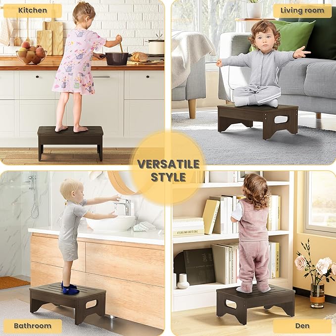 Wooden Step Stool for Adults & Kids, Non-Slip Rubber Feet, 6.5 Inch High - Image 5