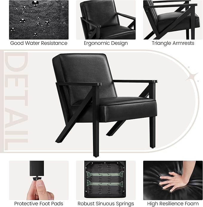 Yaheetech Accent Chair, PU Leather Reading Chair, Mid Century Modern Arm Chair - Image 6
