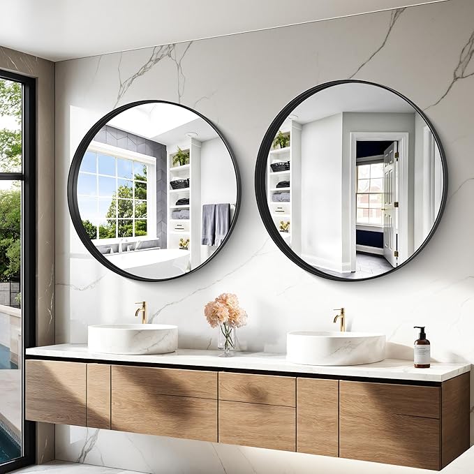 Black Round Mirror 36 inch Deep Frame Circle Mirror, Metal Framed Bathroom - Image 7