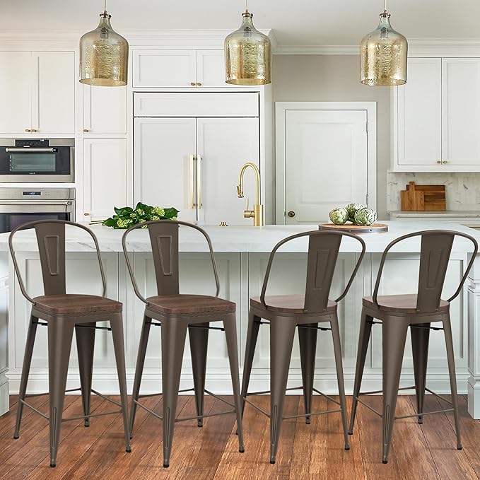 Yongqiang 30 inch Metal Bar Stools Set of 4 Bar Height Stools Kitchen Island - Image 7