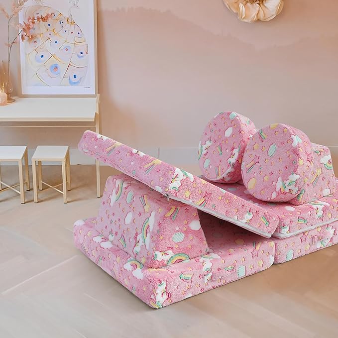 MeMoreCool Modular Pink Unicorn Glow-in-The-Dark Kids Play Couch, 8-Piece - Image 2