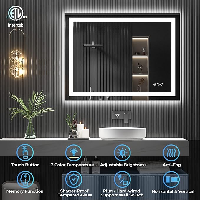 48x36 Inch LED Bathroom Mirror - Image 2