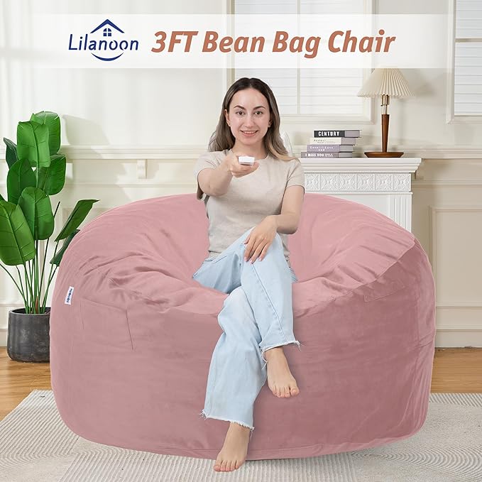 3FT Bean Bag Chair with Ultra Soft Velvet Cover Bean Bag Sofa with Memory Foam - Image 3